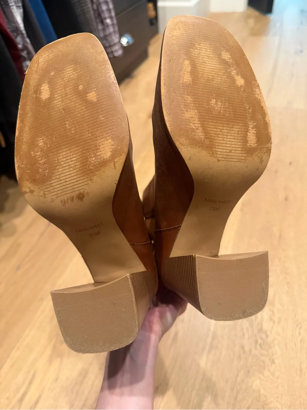 Nine West Brown Leather Block Heel Booties